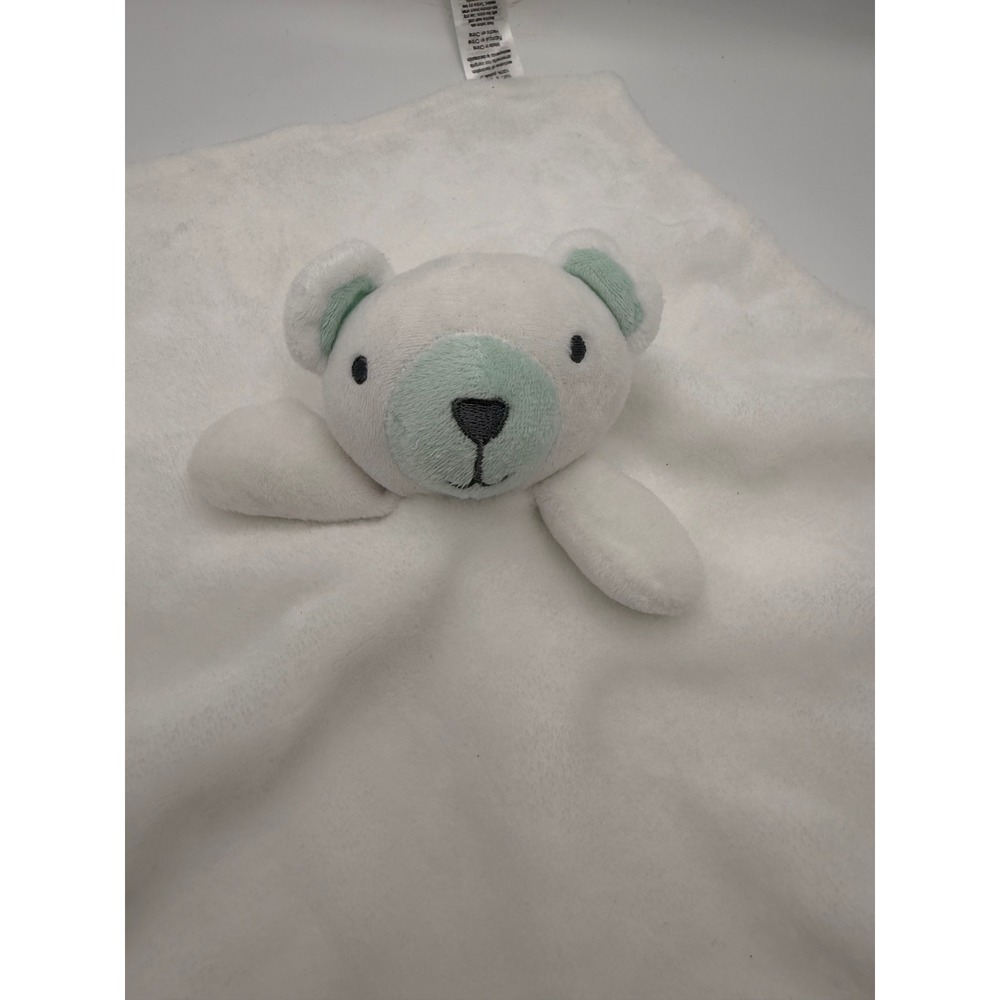 Baby by Bon Bebe White Polar Bear Security Blanket Lovey Mint Green Accents - Picture 2 of 5